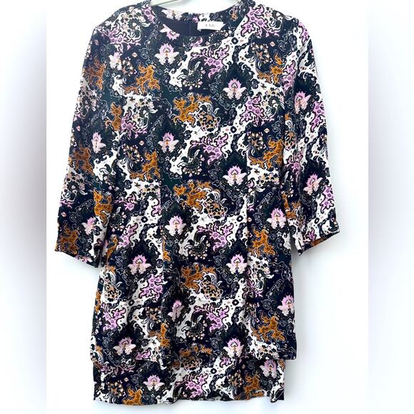 A.L.C. Tordi Abstract Floral Pleat 100% Silk Crepe Mini Dress Size 10 Tiered - Picture 4 of 13